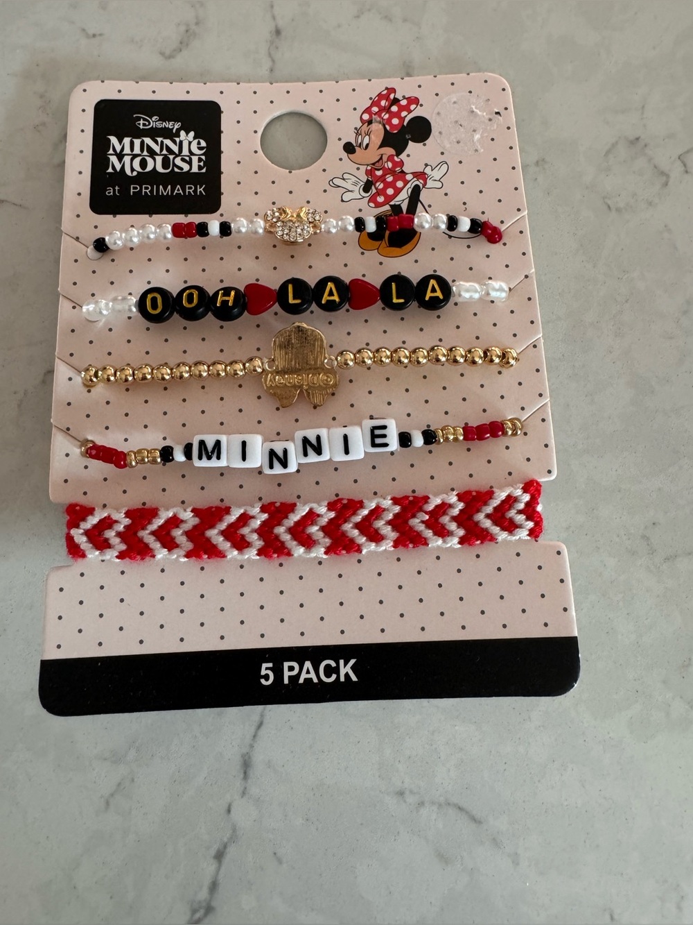Disney Minnie Mouse Red & White Beaded Bracelet Set - 5 Pack